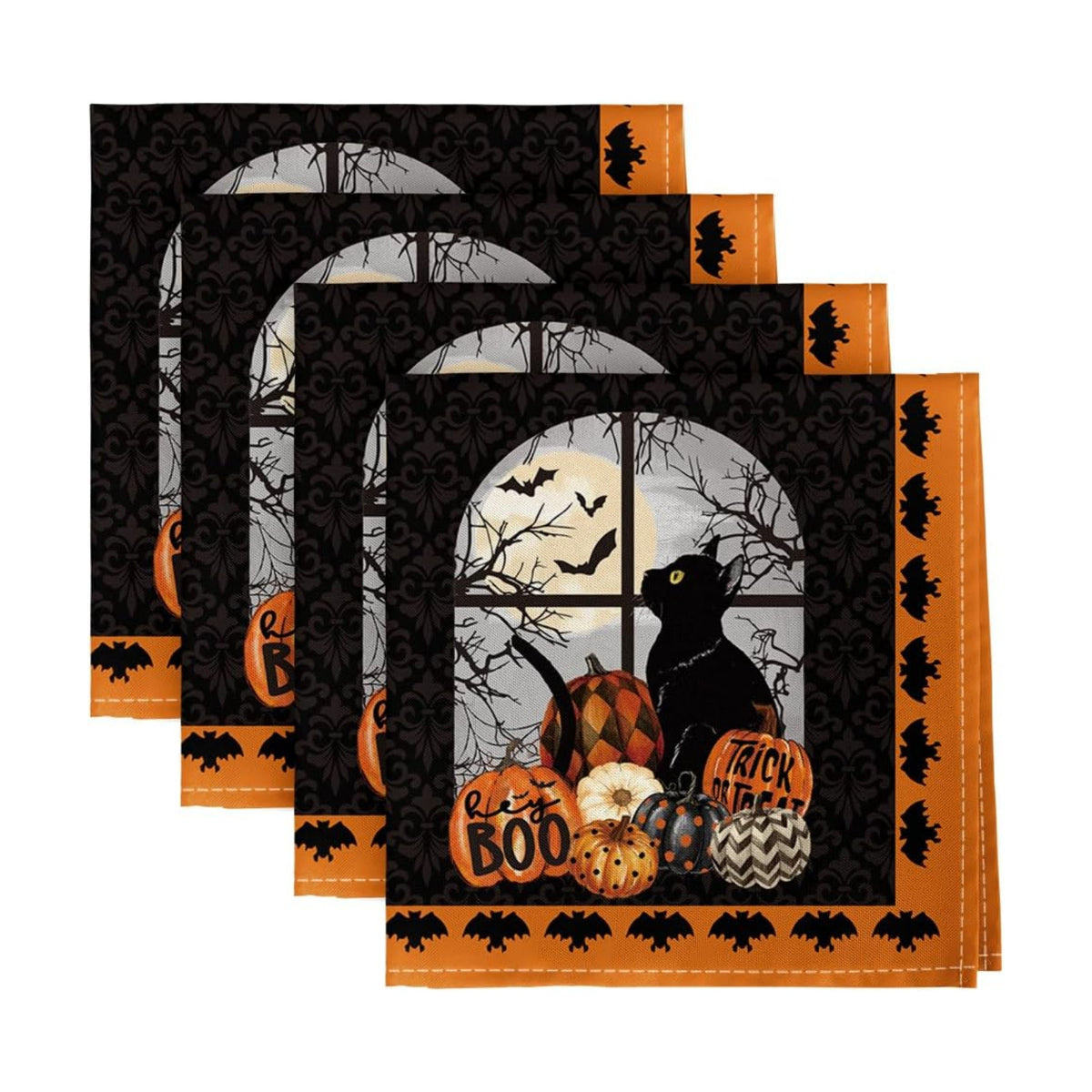 Horaldaily Halloween Cloth Napkins, Buffalo Plaid Pumpkin Napkin Set of 4