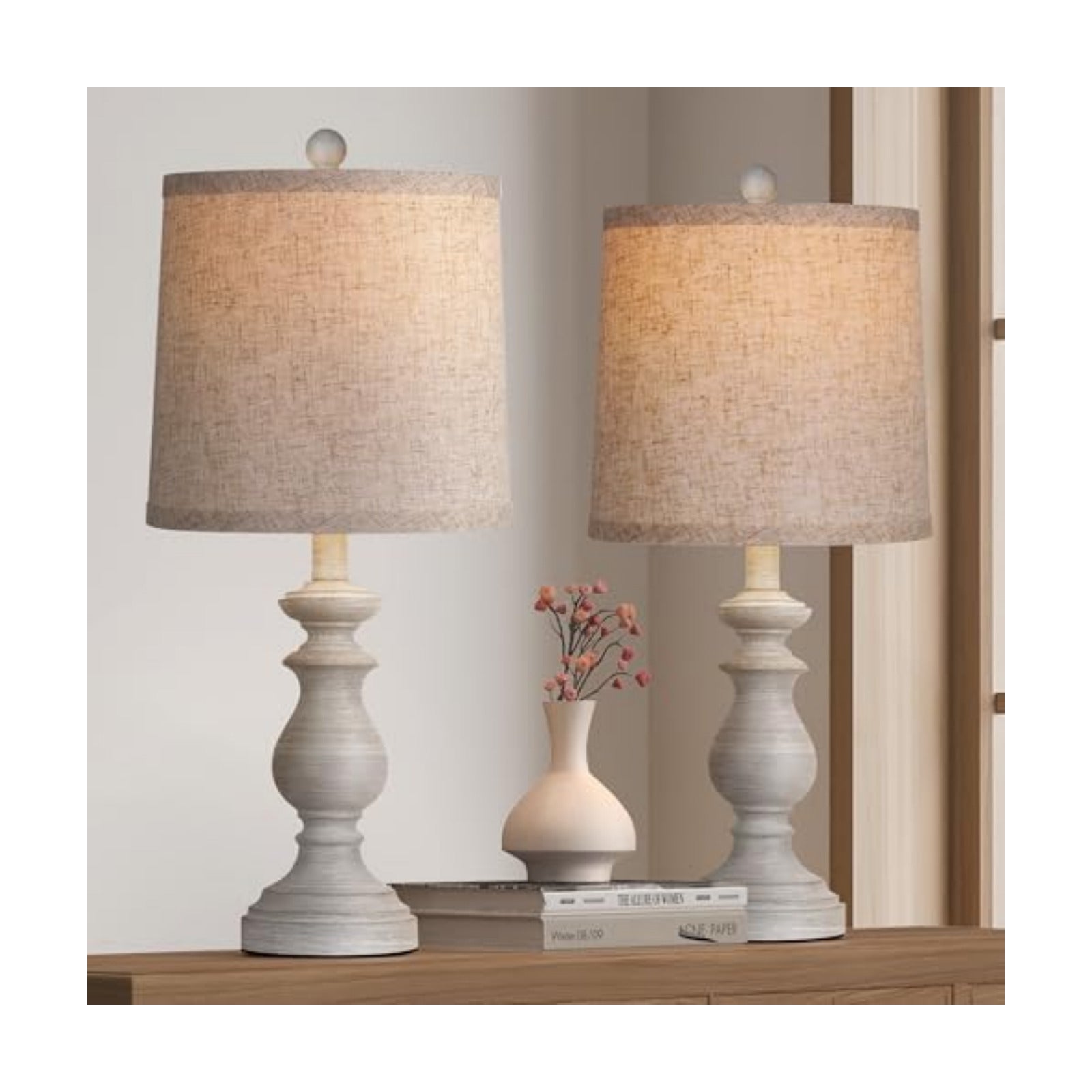PARTPHONER Traditional Table Lamp Set of 2, Rustic Farmhouse Table Lamps for Living Room Bedroom, 22" Bedside Desk