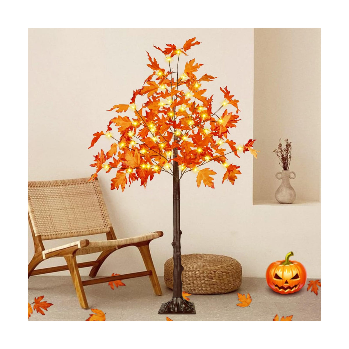 4FT Lighted Maple Tree 50 LED Artificial Fall Tree for Home Decorations