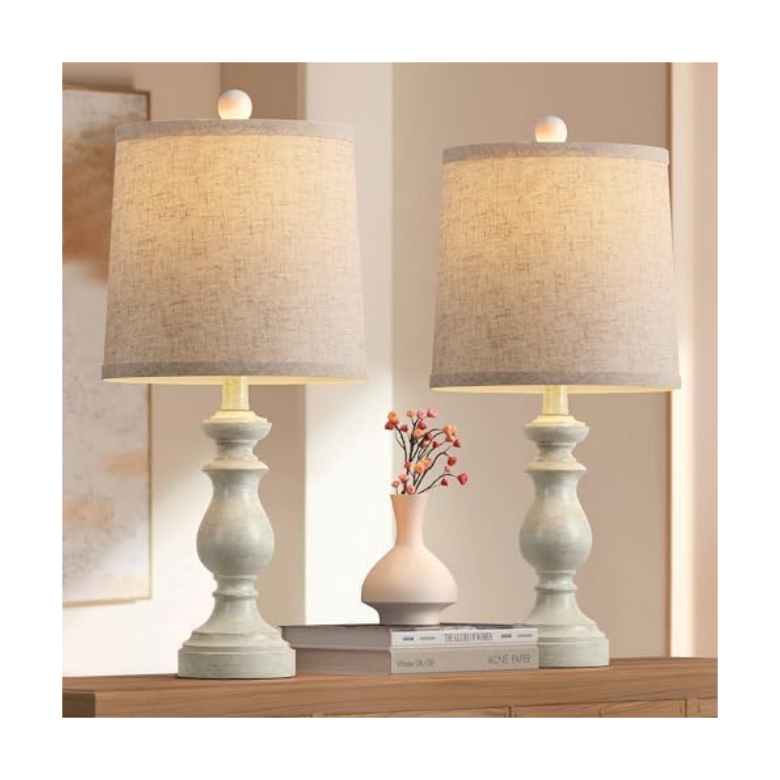 PARTPHONER Traditional Table Lamp Set of 2, Rustic Farmhouse Table Lamps for Living Room Bedroom, 22" Bedside Desk