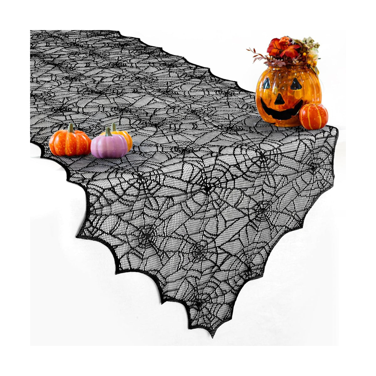 Halloween Table Runner, Black Lace Spider Web Table Runners for Halloween Decor/Party Dinner Table Decoration 18 x 72Inch