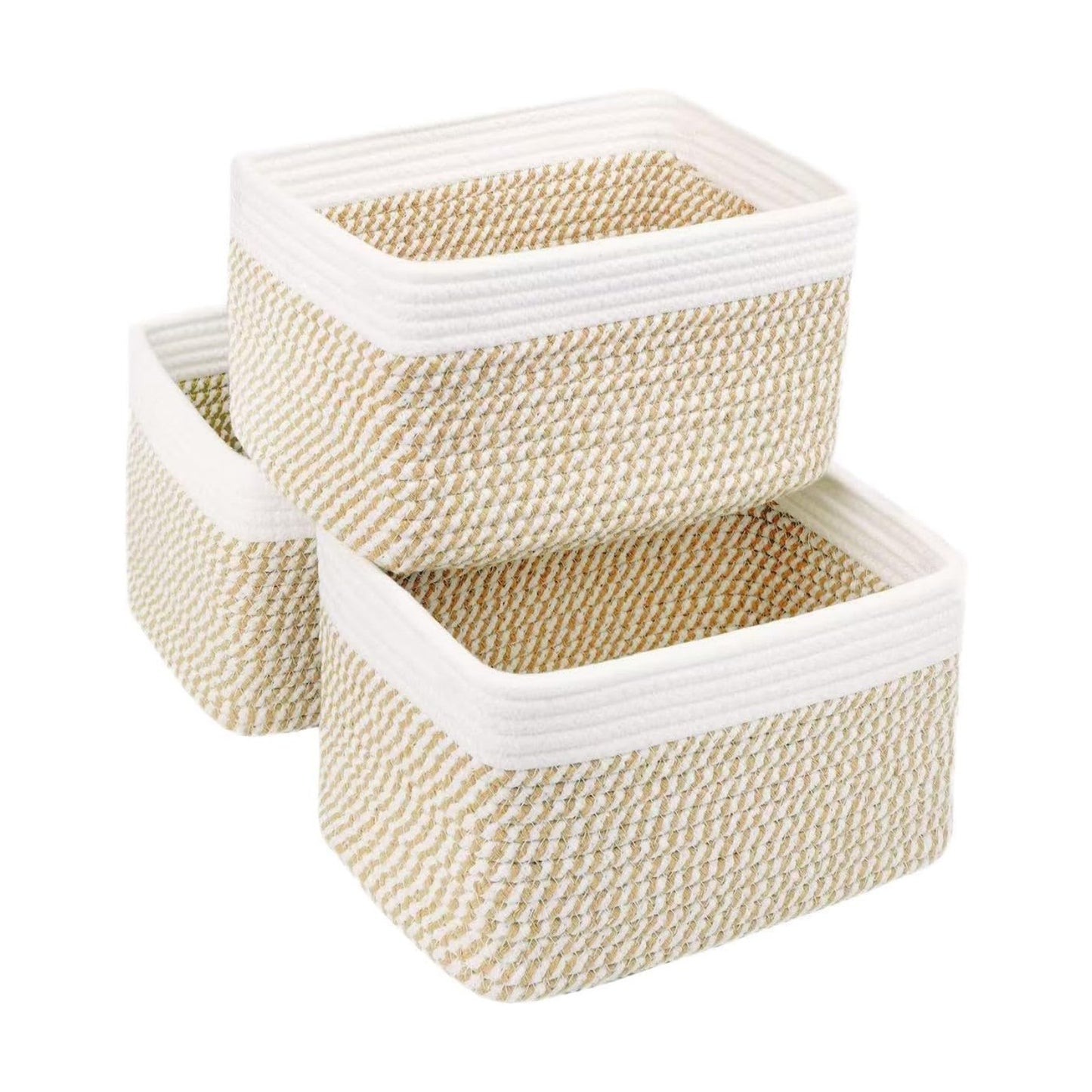 Bathroom Storage Basket / White & Mixed Camel / 10.6 x 6.7 x 6.7