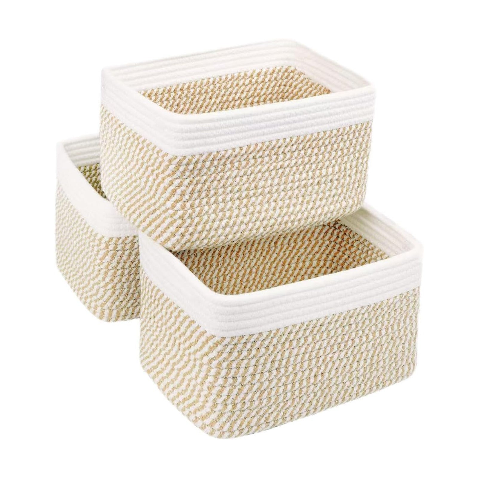 Bathroom Storage Basket / White & Mixed Camel / 10.6 x 6.7 x 6.7