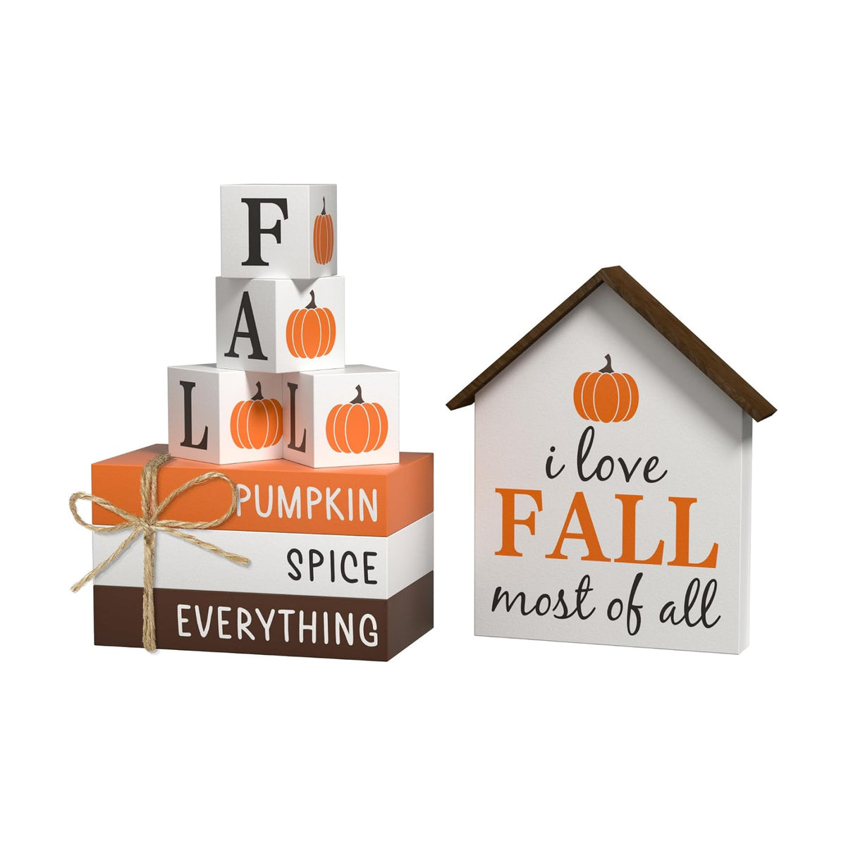 Fall Decorations Pumpkin Faux Books, 8 Pcs Fall Tiered Tray Decor Book Stack Wooden Signs, Farmhouse Rustic Wooden Decor for Home Kitchen Office Table