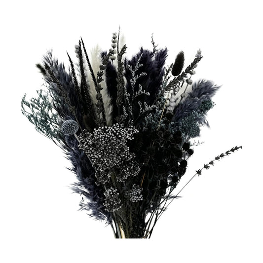 17" Black and Dark Grey Dried Flower Bouquet / Natural / Set of 7