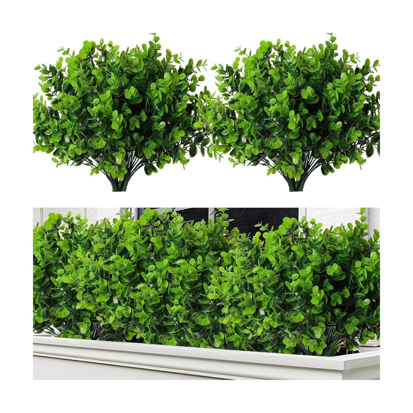 8 Bundles Artificial Bushes Greenery Plants Stems Faux Shrubs Boxwood Plants / Green / Set of 8