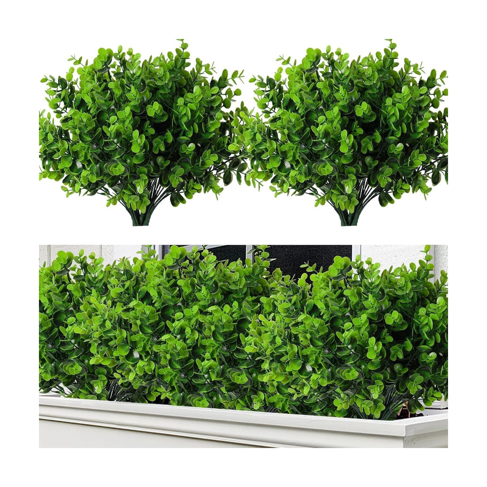 8 Bundles Artificial Bushes Greenery Plants Stems Faux Shrubs Boxwood Plants / Green / Set of 8