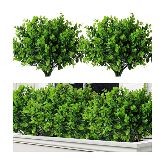 8 Bundles Artificial Bushes Greenery Plants Stems Faux Shrubs Boxwood Plants / Green / Set of 8