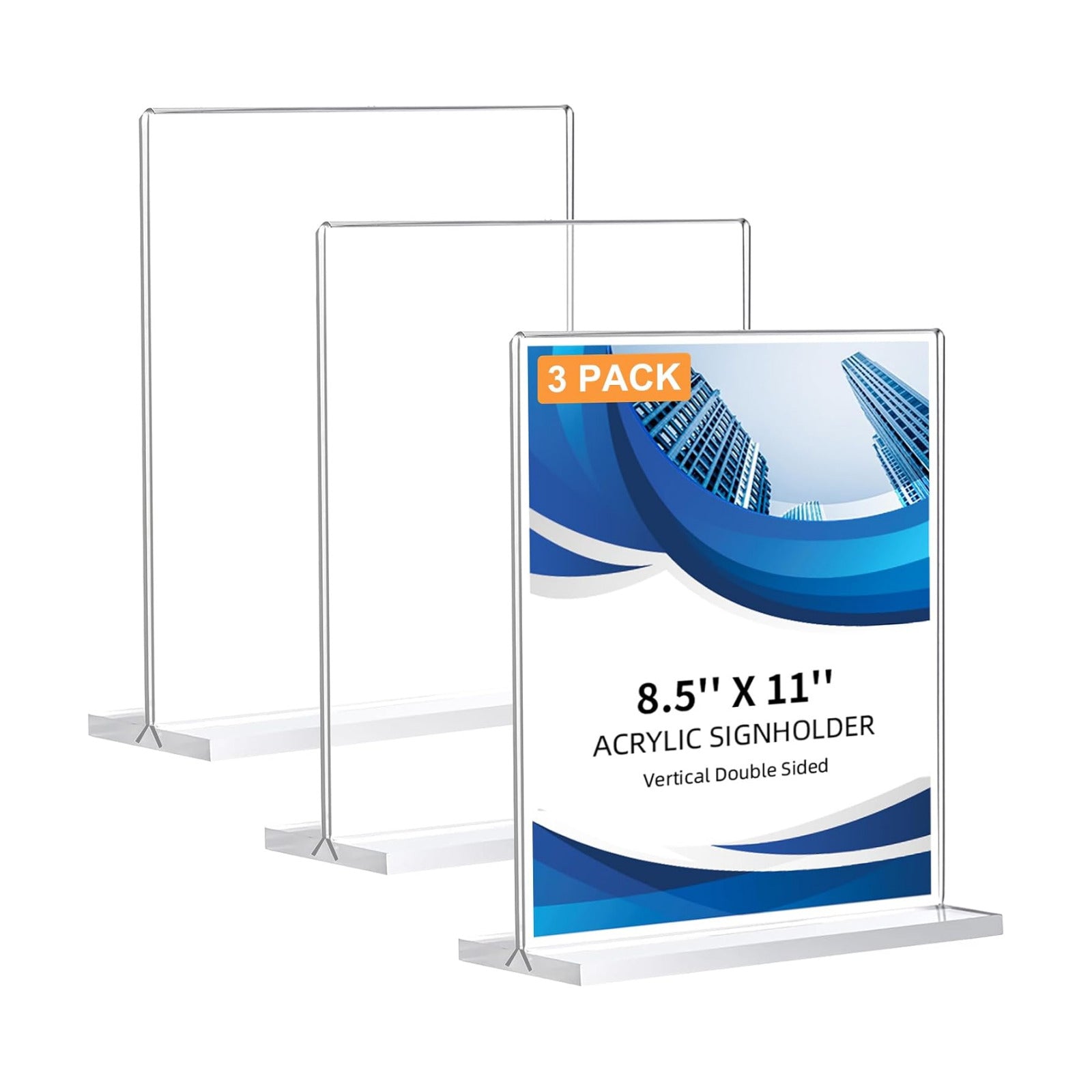 Acrylic Sign Holder / 8.5 x 11 / Vertical / Clear / Set of 3