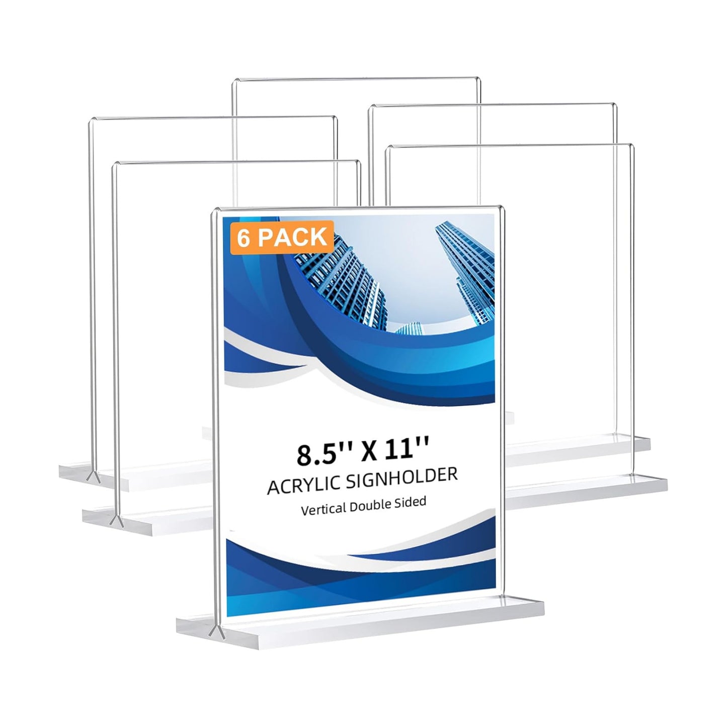 Acrylic Sign Holder / 8.5 x 11 / Vertical / Clear / Set of 6