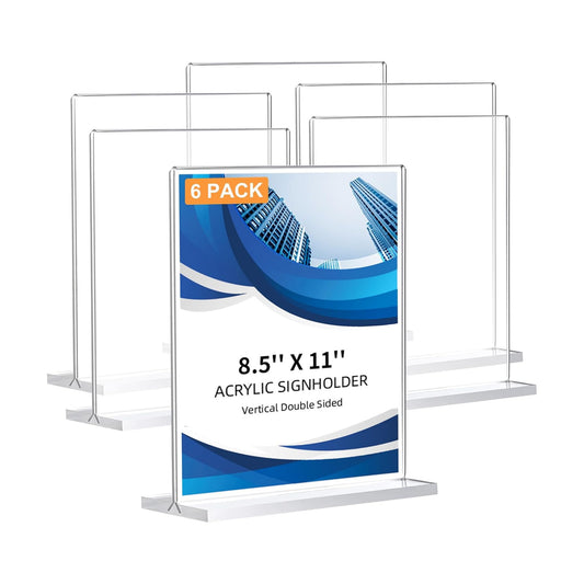 Acrylic Sign Holder / 8.5 x 11 / Vertical / Clear / Set of 6