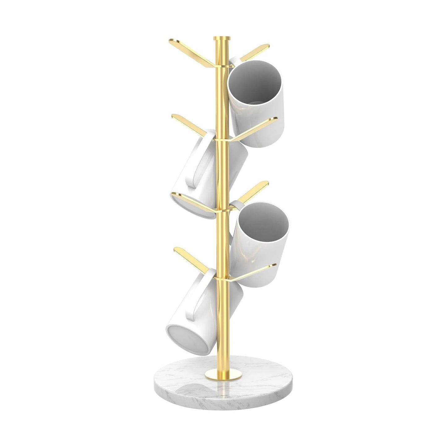 Gold Marble Mug Holder Tree with 2–8 Adjustable Hooks | Detachable Stainless Steel Coffee Cup Stand with Modular Height