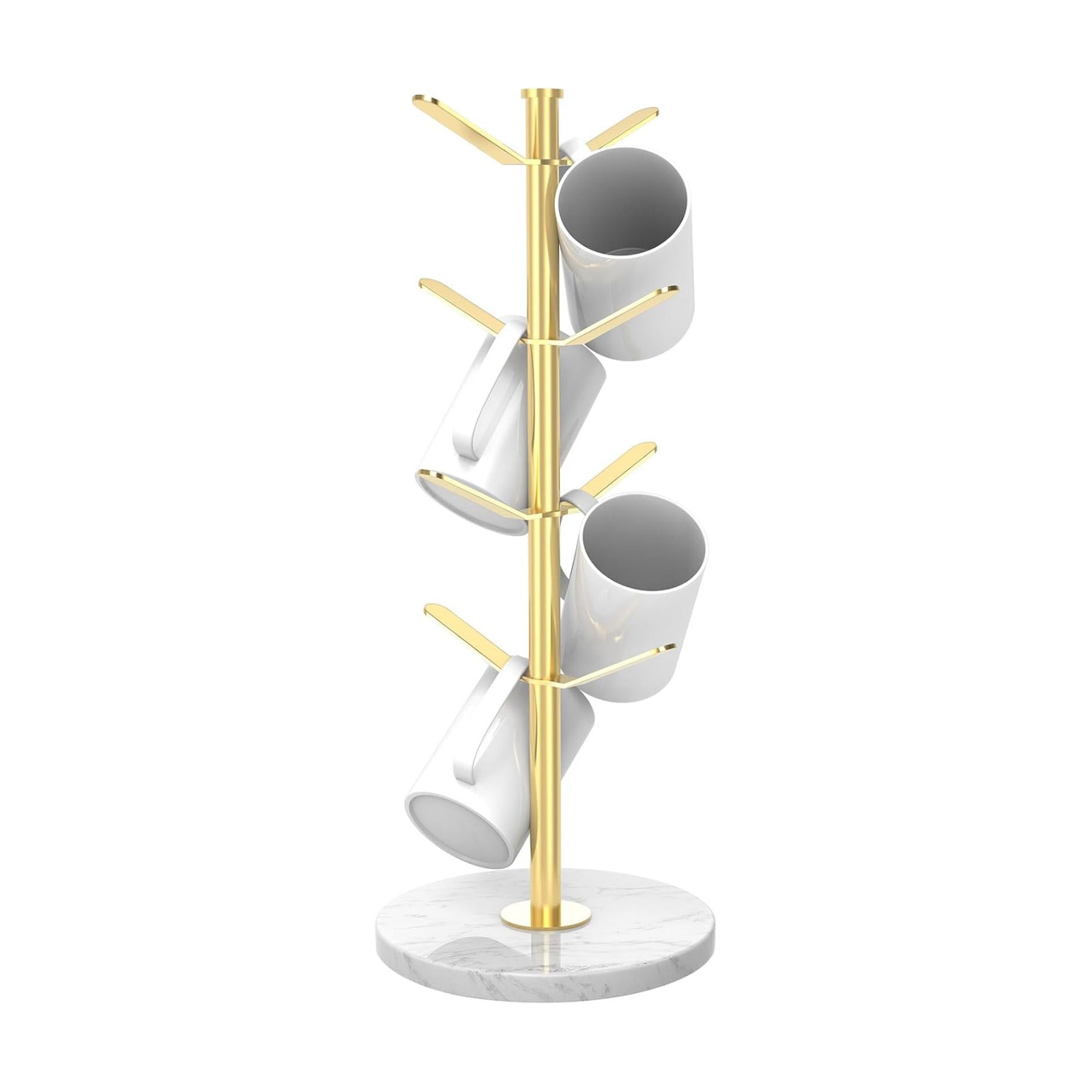 Gold Marble Mug Holder Tree with 2–8 Adjustable Hooks | Detachable Stainless Steel Coffee Cup Stand with Modular Height