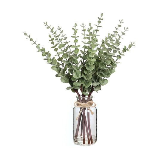17.5" Artificial Eucalyptus Stems in Glass Vase / White