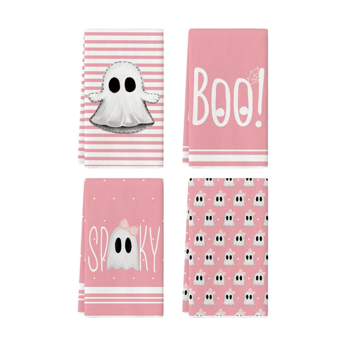 Artoid Mode Pink Ghost Halloween Kitchen Towels Set of 4 18x26 Inch