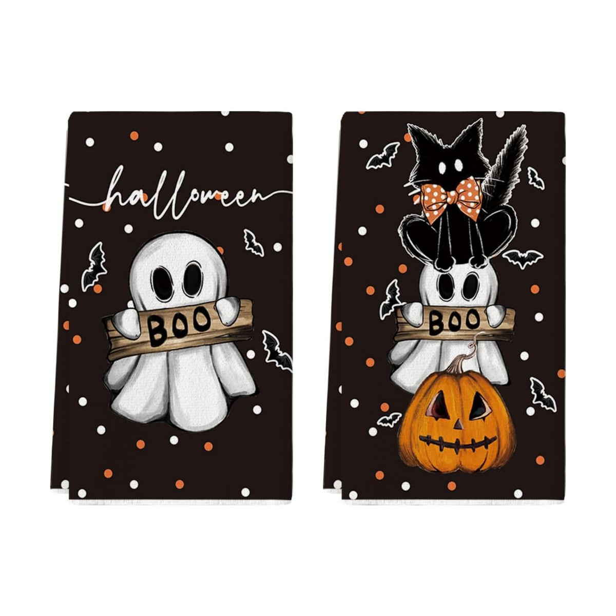 Artoid Mode Black Cat Ghost Halloween Kitchen Towels Set of 2 18x26 Inch