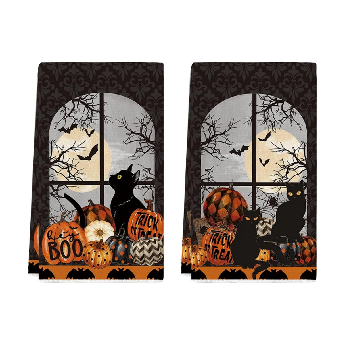 Artoid Mode Black Cat Moon Halloween Kitchen Towels Set of 2 18x26 Inch