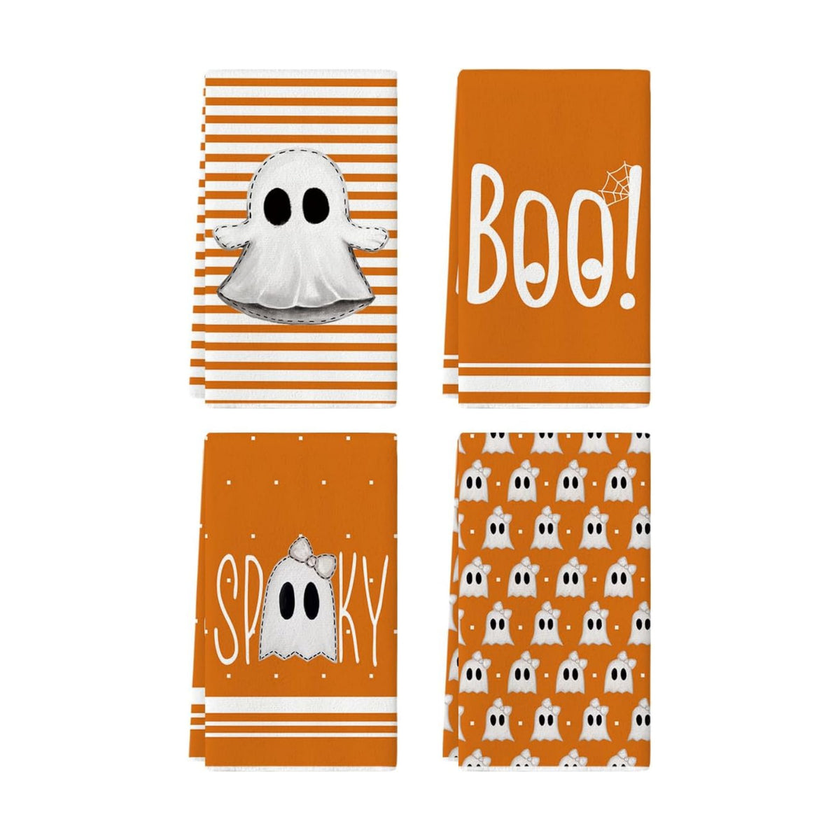 Artoid Mode Orange Ghost Halloween Kitchen Towels Set of 4 18x26 Inch