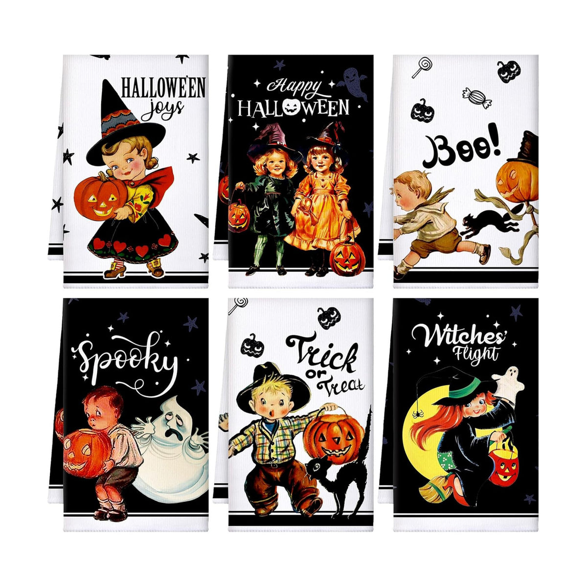 FuWeave 6 Pcs Halloween Kitchen Towels Funny Kitchen Decor
