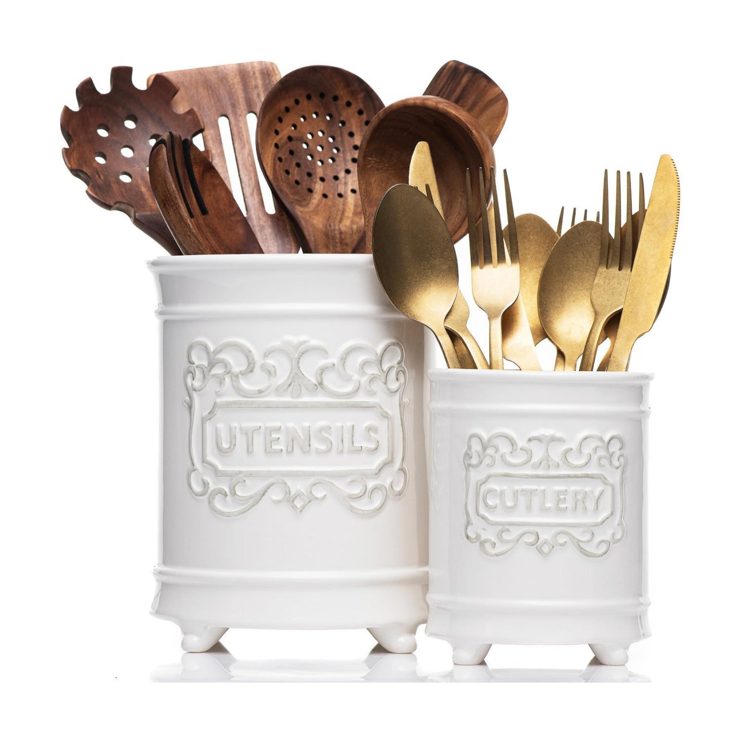 25DOL Large 7.5"+5.5" Elegant Ceramic Utensil Holder for Countertop, Cooking Utensils Organizer for Spatula, Large