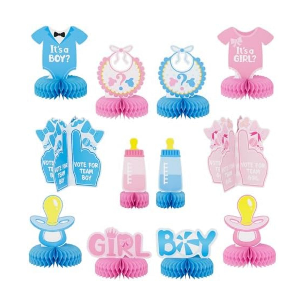 12 Pcs Baby Gender Reveal Table Decorations, Boy or Girl Centerpieces for Tables Honeycomb Centerpieces Blue and Pink Table Decor for Baby Shower Pregnancy Announcements Newborn Party Supplies