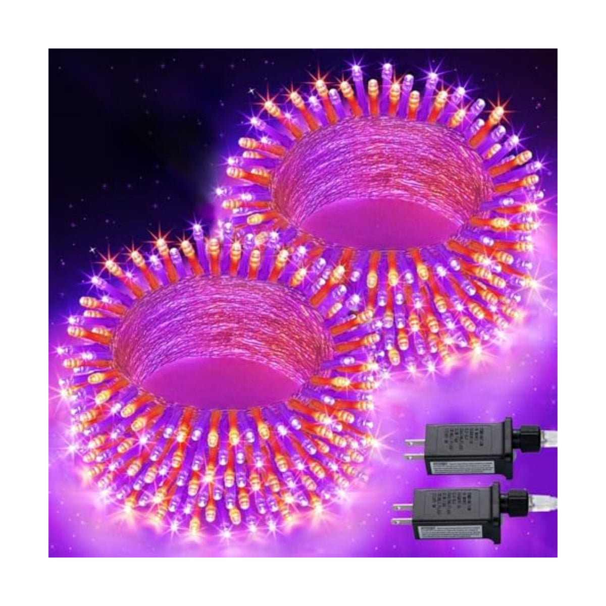 JMEXSUSS 2 Pack 100 LED Orange and Purple Halloween Lights Outdoor