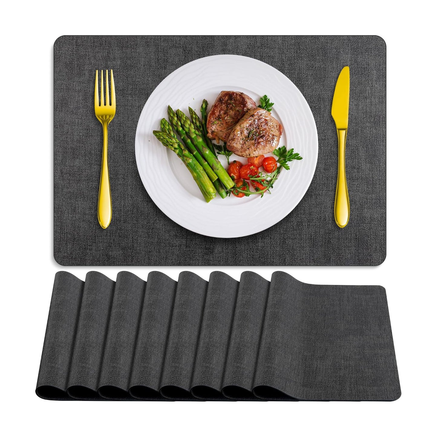 Placemats Set of 8 Washable, Heat Resistant Table Placemats Wipeable Faux Leather Place Mats Non Slip, Waterproof