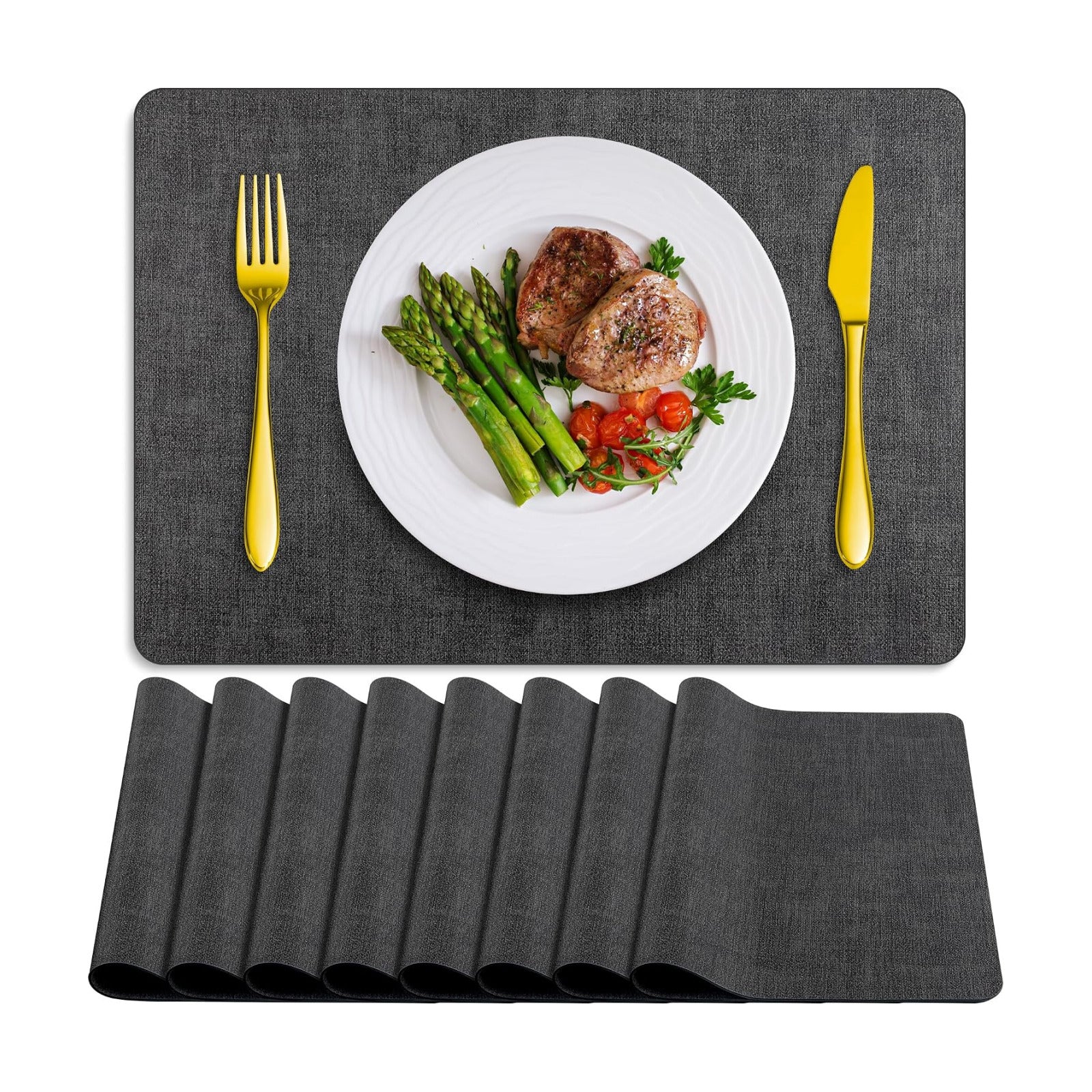 Placemats Set of 8 Washable, Heat Resistant Table Placemats Wipeable Faux Leather Place Mats Non Slip, Waterproof