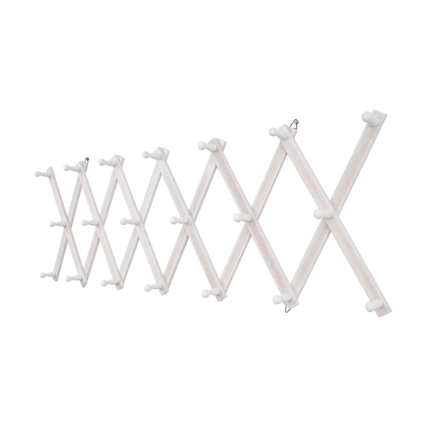 SCUNDA Accordion Wall Hanger with 20 Hooks, Wooden Wall Expandable Coat Rack for Coat, Hats, Baseball Caps, Coffee Mug