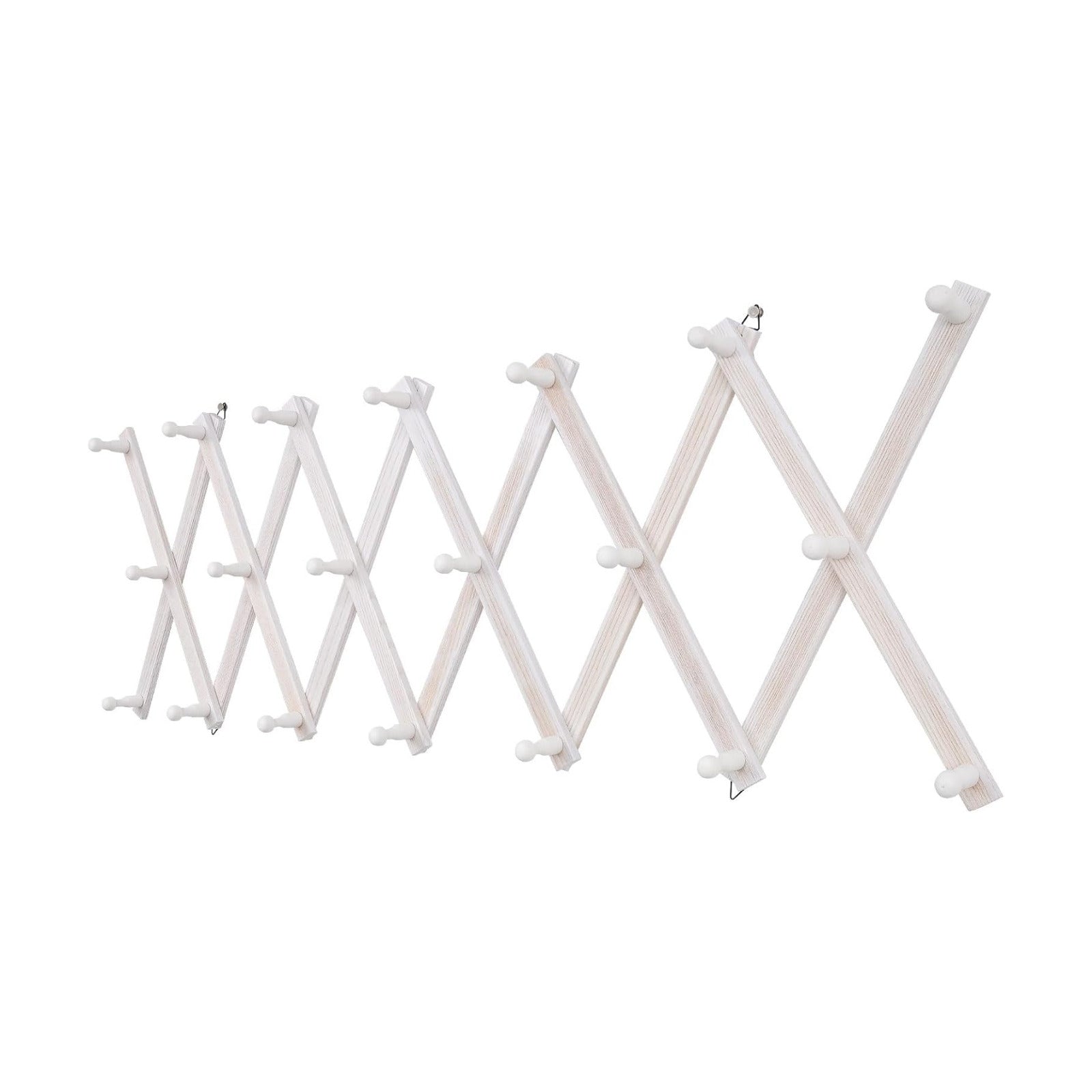 SCUNDA Accordion Wall Hanger with 20 Hooks, Wooden Wall Expandable Coat Rack for Coat, Hats, Baseball Caps, Coffee Mug