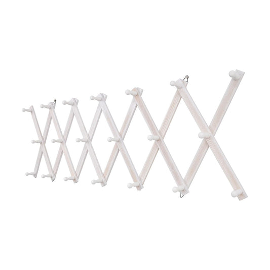 SCUNDA Accordion Wall Hanger with 20 Hooks, Wooden Wall Expandable Coat Rack for Coat, Hats, Baseball Caps, Coffee Mug