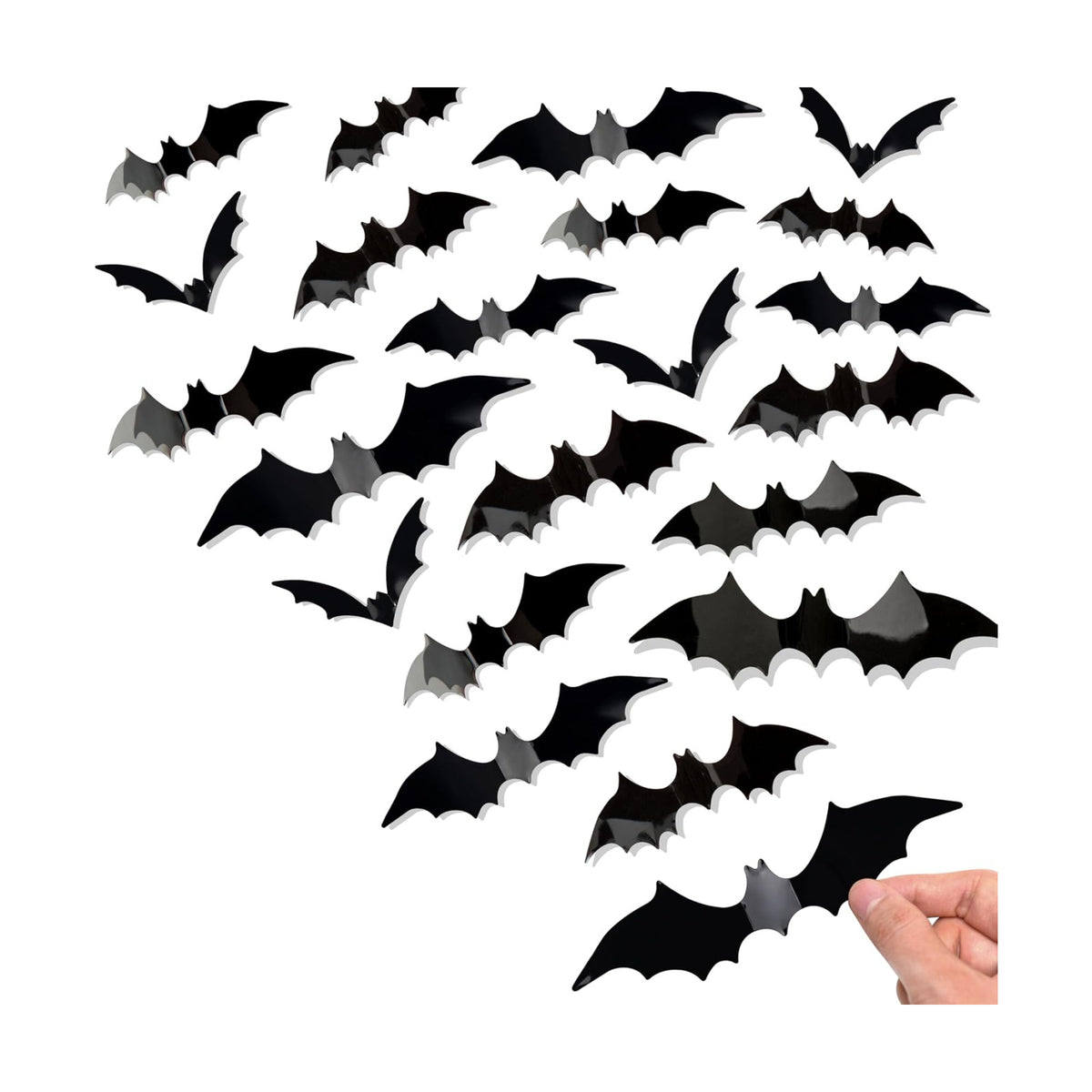 Bobobag 120 Pcs 3D Bats Halloween Decorations,Halloween Wall Decor 4 Sizes Black Bats Sticker for Wall Window