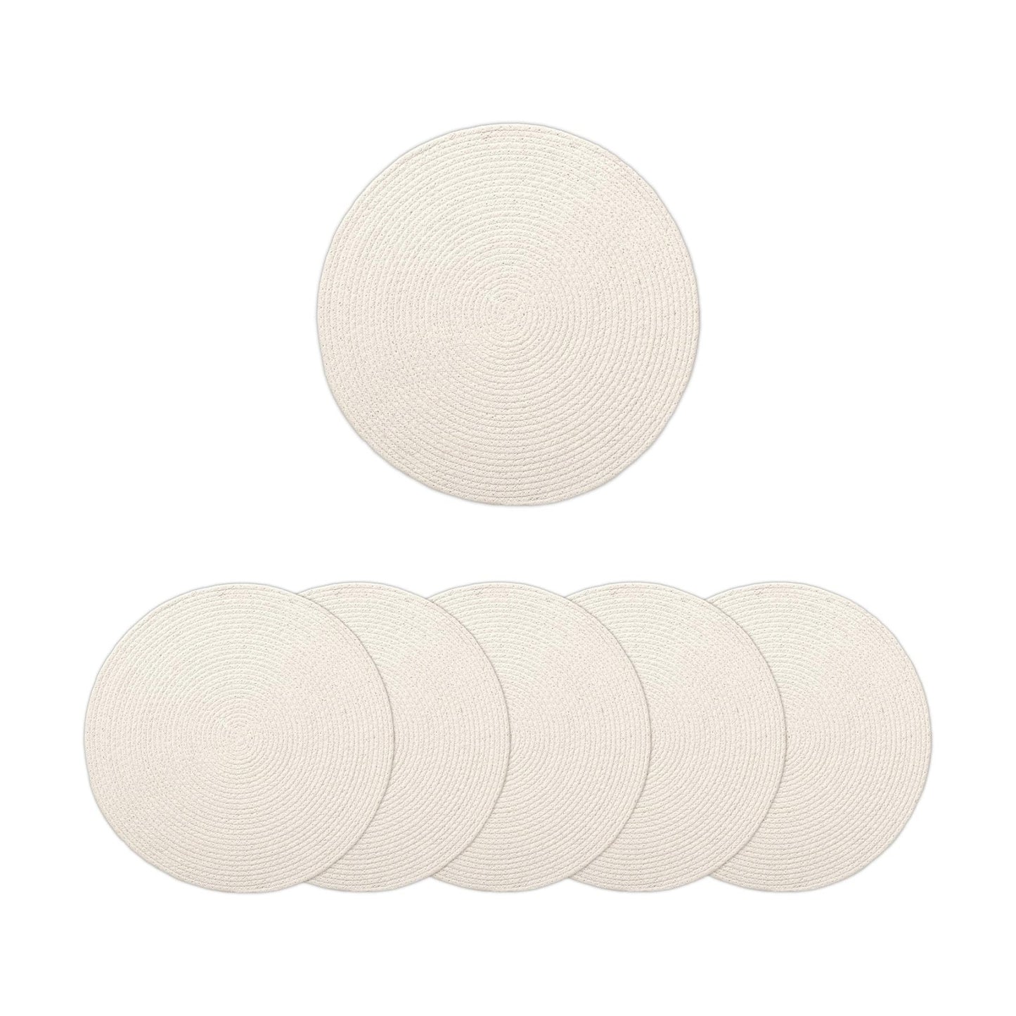 Encasa XO Placemats, Round Cotton Dining Table Mats 13" | Off White, Handcrafted Ribbed Texture | Heat Resistant