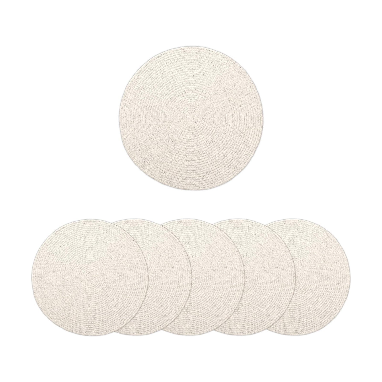 Encasa XO Placemats, Round Cotton Dining Table Mats 13" | Off White, Handcrafted Ribbed Texture | Heat Resistant