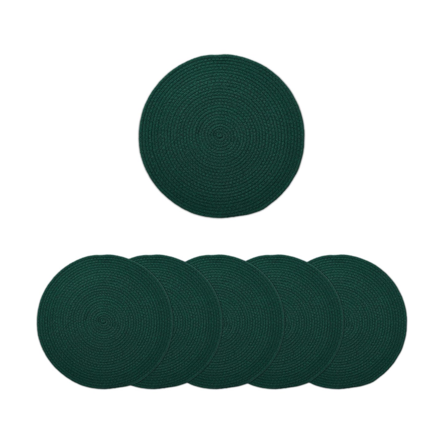 Encasa XO Placemats, Round Cotton Dining Table Mats 13" | Dark Green, Handcrafted Ribbed Texture | Heat Resistant