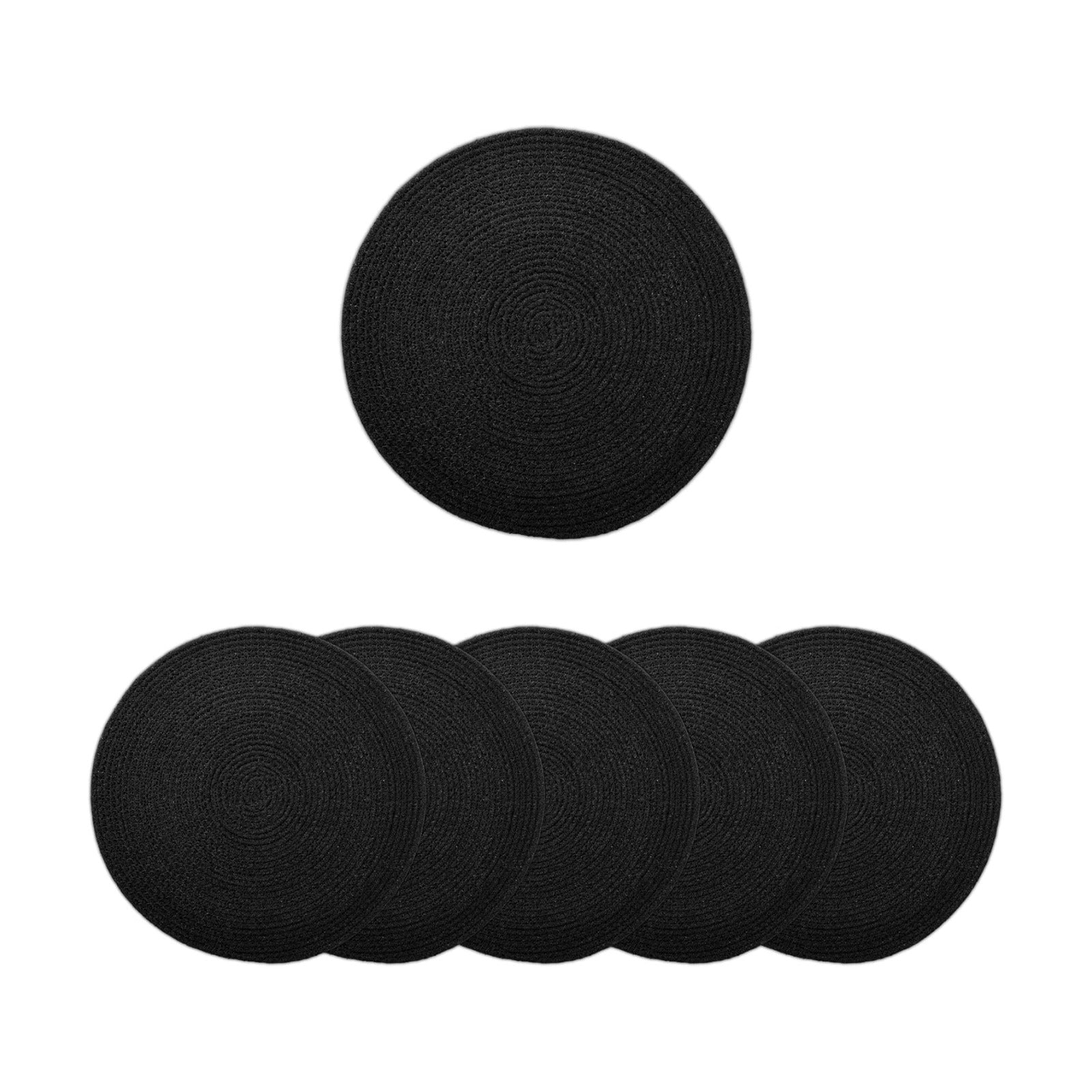 Encasa XO Placemats, Round Cotton Dining Table Mats 13" | Black, Handcrafted Ribbed Texture | Heat Resistant Trivets