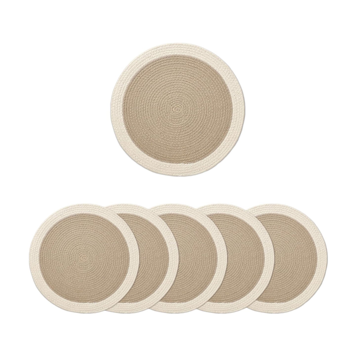 Encasa XO Placemats, Round Cotton Dining Table Mats 13" | Beige & Off White, Handcrafted Ribbed Texture | Heat