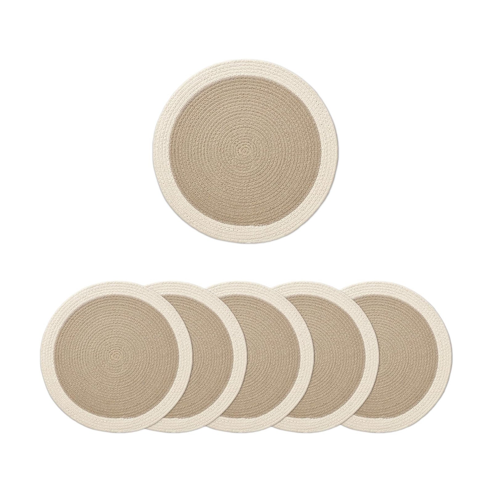 Encasa XO Placemats, Round Cotton Dining Table Mats 13" | Beige & Off White, Handcrafted Ribbed Texture | Heat