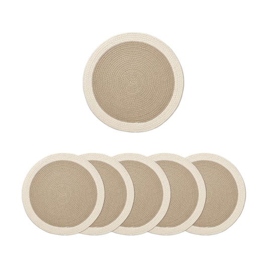 Encasa XO Placemats, Round Cotton Dining Table Mats 13" | Beige & Off White, Handcrafted Ribbed Texture | Heat