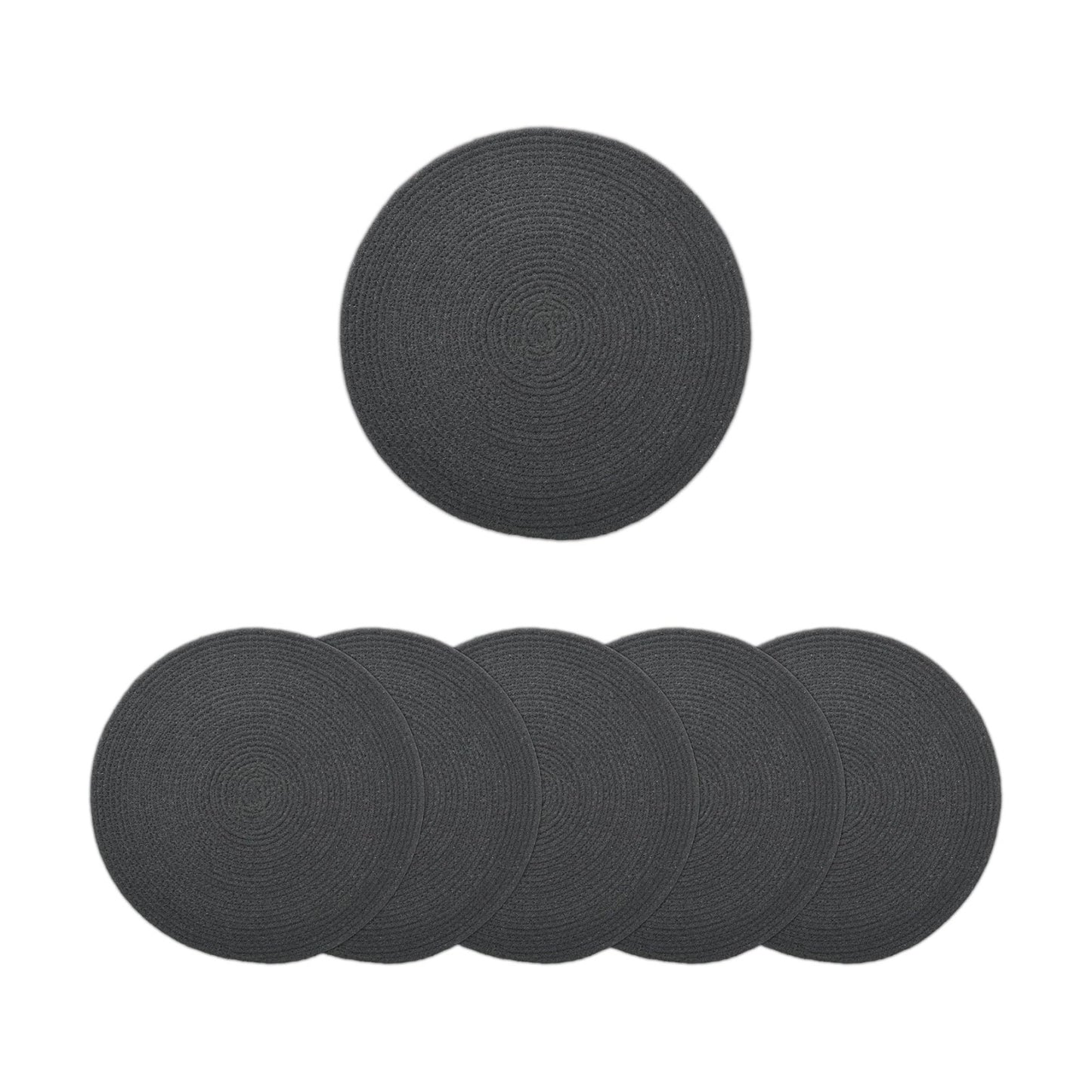 Encasa XO Placemats, Round Cotton Dining Table Mats 13" | Dark Grey, Handcrafted Ribbed Texture | Heat Resistant