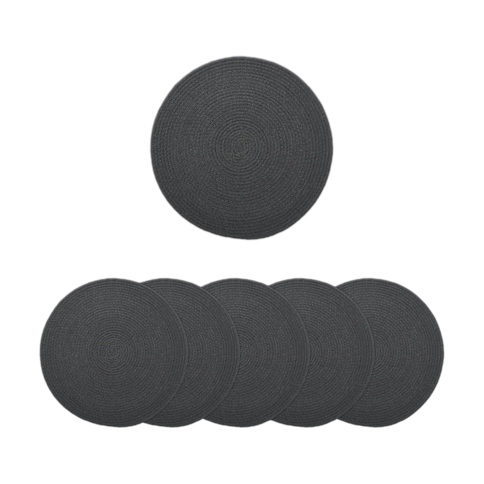 Encasa XO Placemats, Round Cotton Dining Table Mats 13" | Dark Grey, Handcrafted Ribbed Texture | Heat Resistant