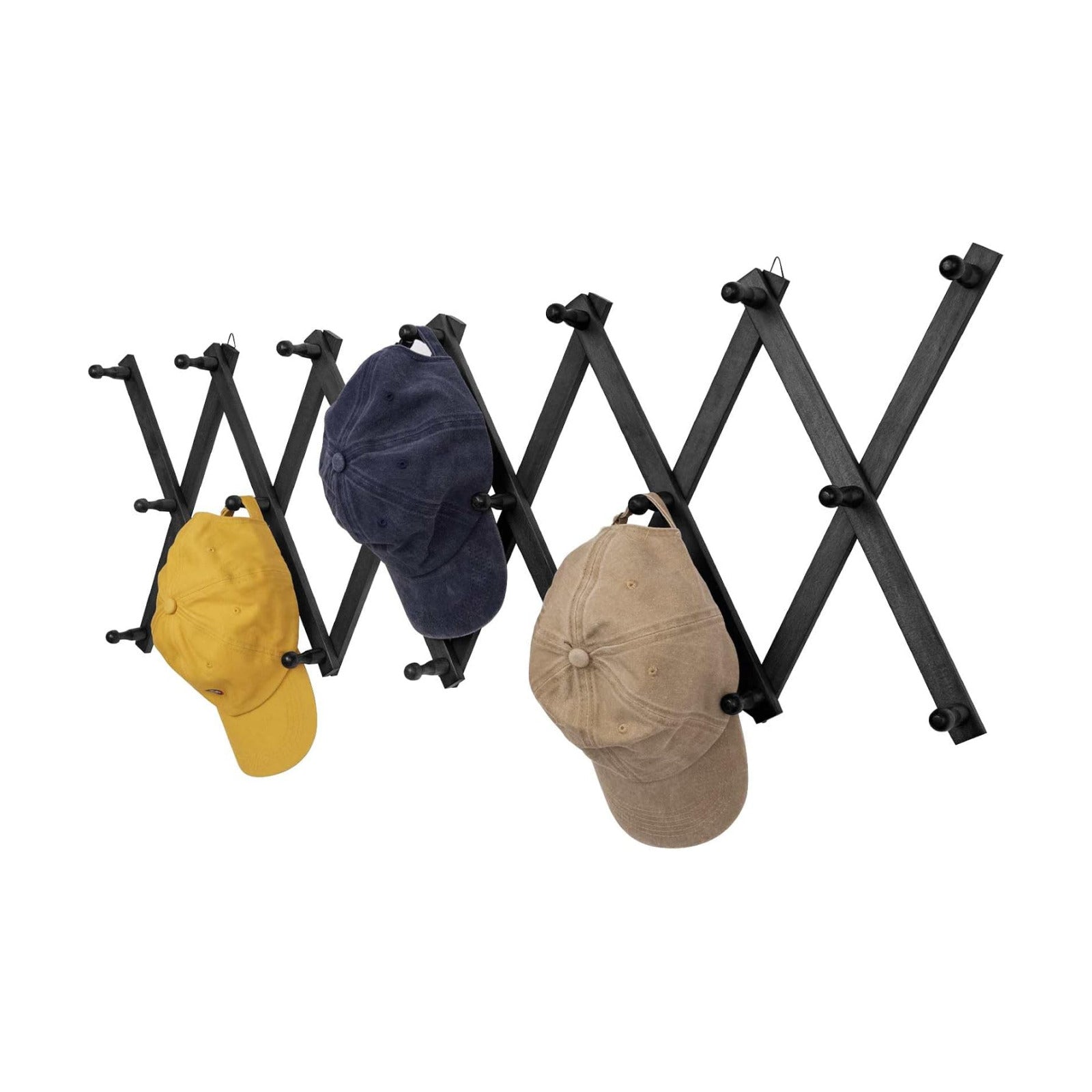 SCUNDA Wall Rack with 20 Hooks, Wooden Wall Expandable Coat Rack for Coat, Hats, Baseball Caps, Coffee Mug