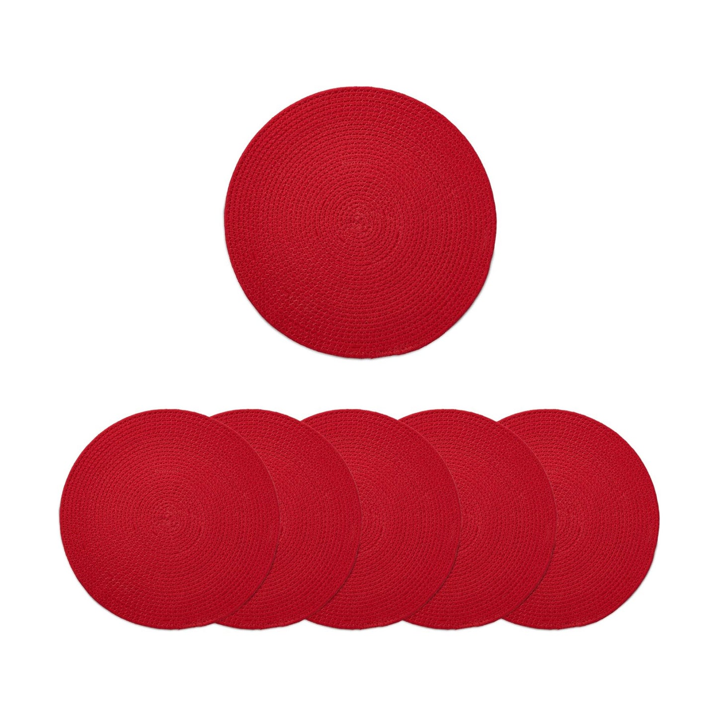 Encasa XO Placemats, Round Cotton Dining Table Mats 13" | Red, Handcrafted Ribbed Texture | Heat Resistant Trivets