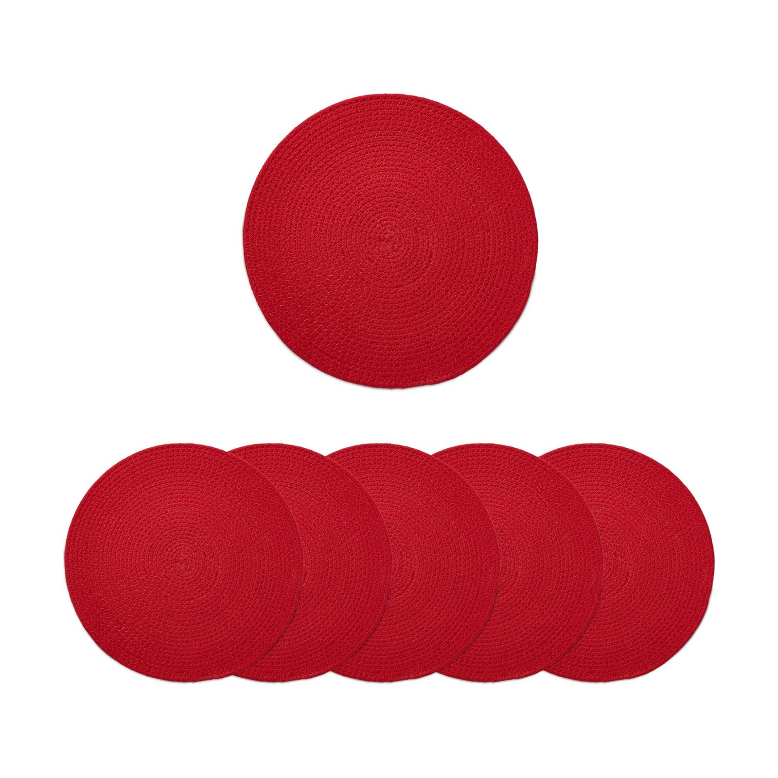 Encasa XO Placemats, Round Cotton Dining Table Mats 13" | Red, Handcrafted Ribbed Texture | Heat Resistant Trivets