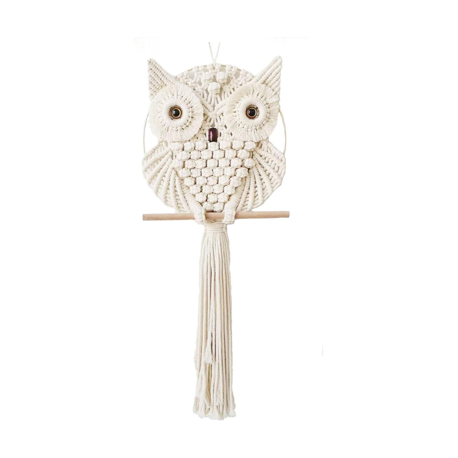 Owl Macrame Wall Hanging-Hand Woven Boho Tapestry-Macrame Wall Decor -Owl Decor / Beige / Small