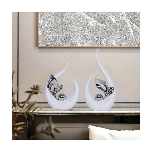 White Decor Accent Ceramic Statue Mid Century Modern Home Decor Accents / White Silver / Set of 2