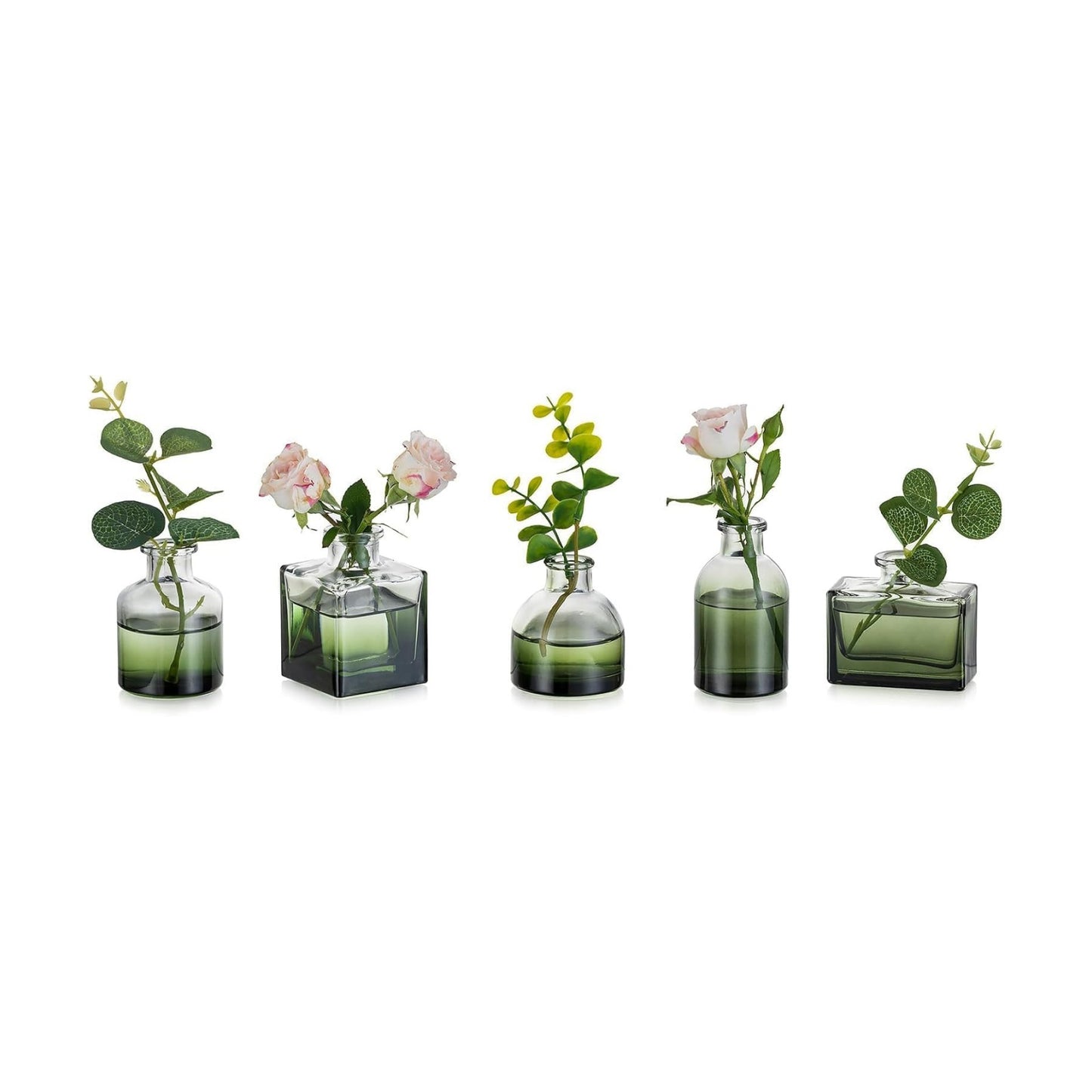 Glass Bud Vase / Green / Set of 5