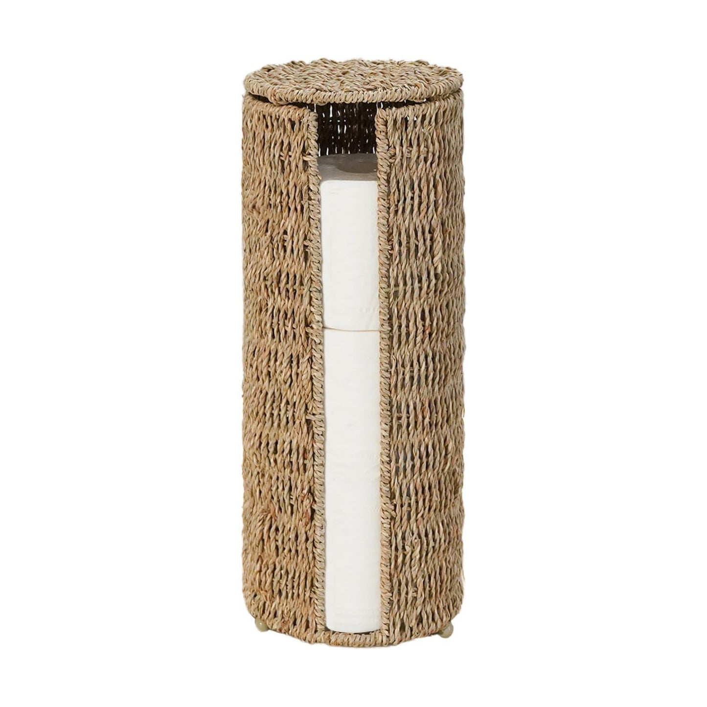 PINXIURY Seagrass Toilet Paper Holder with Storage, 3 Rolls of Wicker Toilet Paper Holder for Bathroom and Under Sink