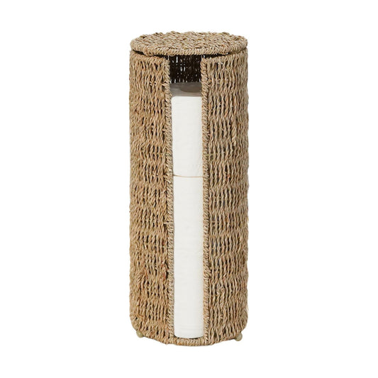 PINXIURY Seagrass Toilet Paper Holder with Storage, 3 Rolls of Wicker Toilet Paper Holder for Bathroom and Under Sink