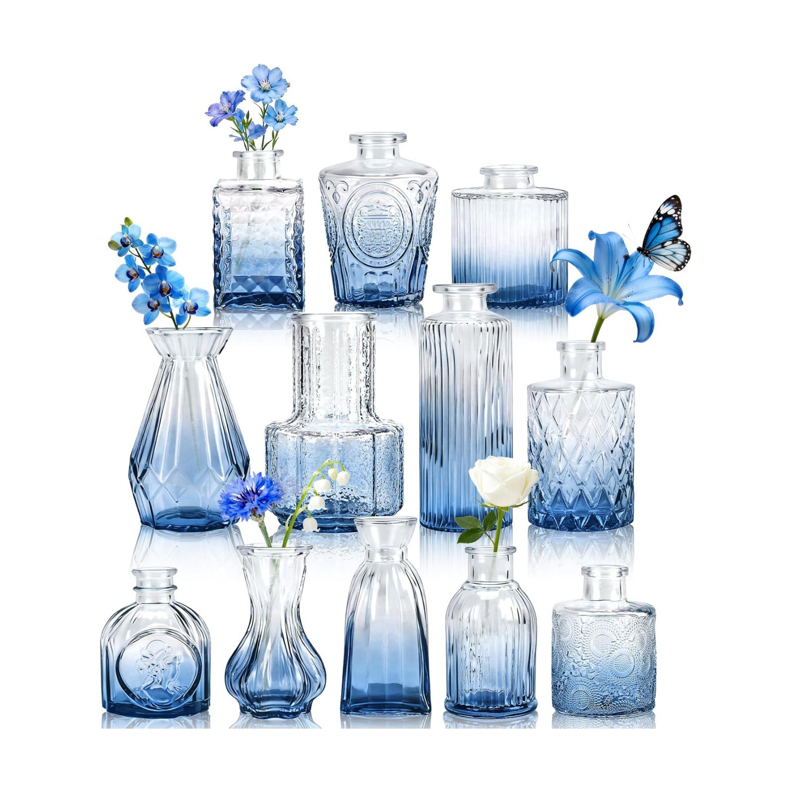 Vases / Small Bud Vases for Flowers / Blue / Set of 12